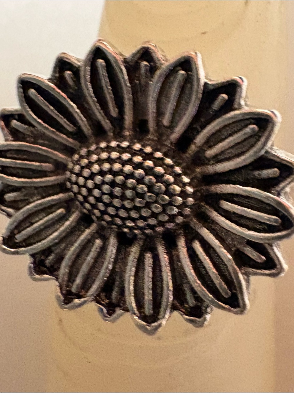 Decorative Sunflower Ring Antique Silver